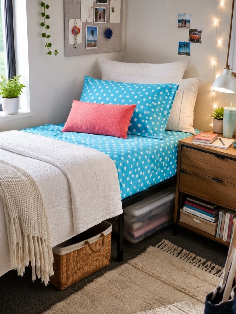PBteen Dottie Pool Twin XL Sheet Set Aqua Polka Dot Cotton 3pc